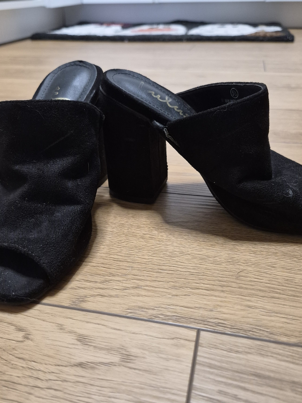 Lulu's Black Suede Open-Toe Block Heel Mules